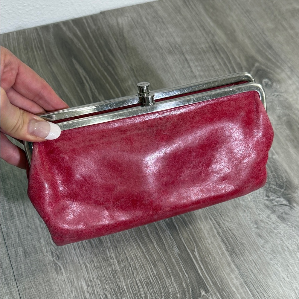 HOBO Red Leather Clutch with Silver Accents